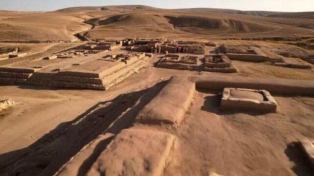 The ancient adobe pyramids of tcume stand as ruins in the desert landscape of perus lambayeque valley