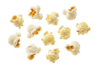 A scattering of popcorn kernels isolated on transparent background