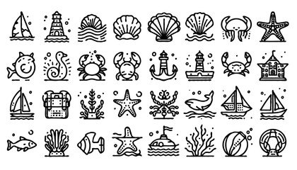 Obraz premium minimalist line art icons themed around the sea and ocean life