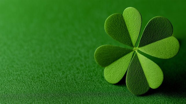 Top-Down View of Lucky Shamrock Cutout with Soft Shadows and Layered Texture on Vibrant Green Surface, shamrock decor, paper cut craft, spring celebration, green holiday design, symbol of luck,
minima