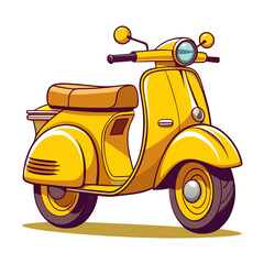 Cute Retro Scooter Cartoon Illustration in Yellow Color