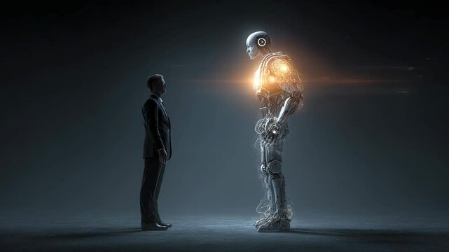 Human & Robot Handshake: A new age collaboration. Artificial intelligence meets business. Future partnership connecting innovation and success.