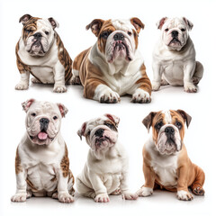 Fototapeta premium Adorable Bulldog Collection - Multiple Poses , white background cut out PNG