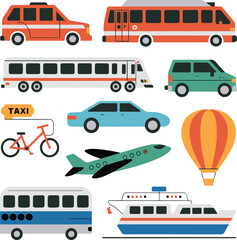 Colorful Flat Icons of Various Transportation Modes