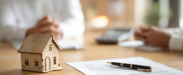 The miniature house representing real estate opportunity during a client meeting