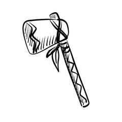 Hand-drawn vector illustration of a broken hammer with a bandana wrapped around the handle