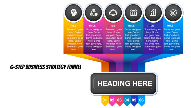 6 Step Vertical Funnel Infographic Diagram with Icons and Colorful Sections for Business Strategy, Process Flow, Timeline Presentation, PowerPoint, Marketing, Analysis, Report, Data Visualization