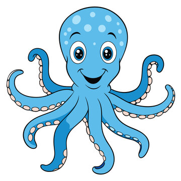 A happy light blue cartoon octopus smiles with visible tentacles and cute features