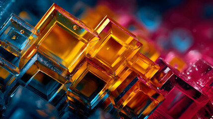 Crystal lattice formation under microscope, refractive surfaces, geometric perfection