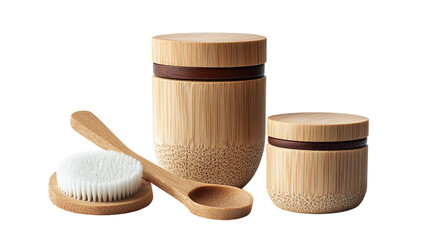 • A sustainable skincare kit featuring bamboo packaging, isolated on white background in HD 