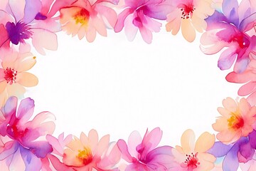 Fototapeta premium Watercolor Flowers Border, Watercolor Floral Frame Background, Flower Border