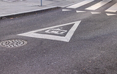 White Paint Tram Sign Road Markings at Street