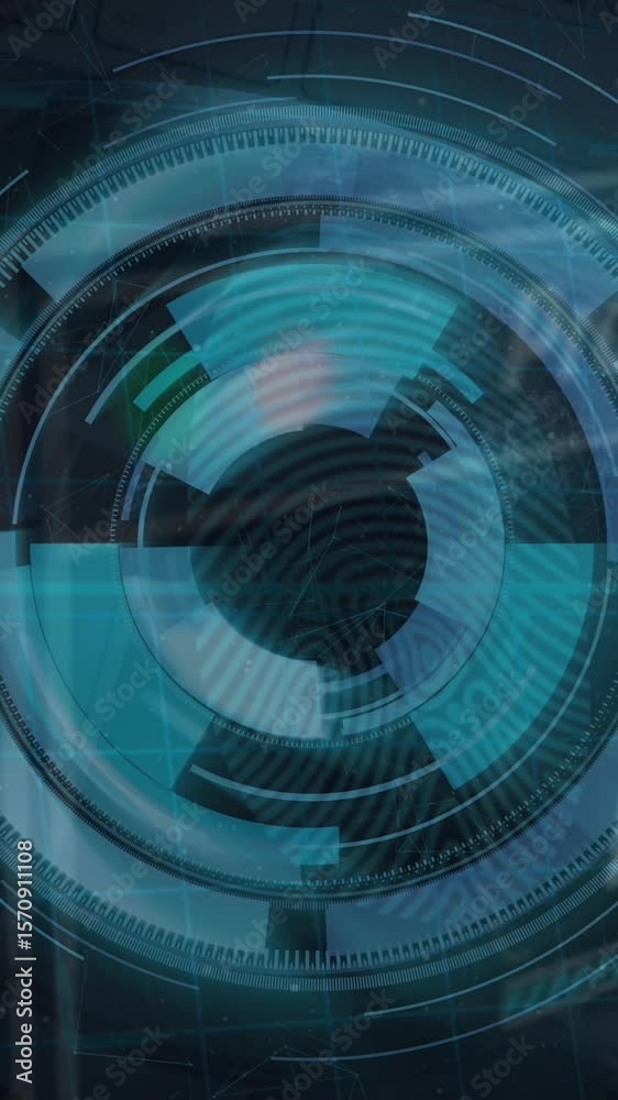 Poster digital interface with data processing over round scanner against spinning globe