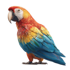 Obraz premium Elegant red macaw on transparent background, shiny orange accents, misty hue