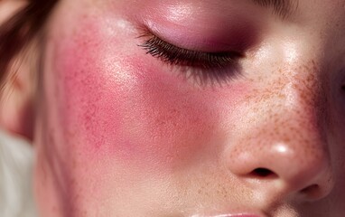Graphic layouts for beauty advertising featuring a model with vibrant makeup effects, face powder cosmetics advertising, Generative AI