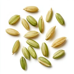 Obraz premium Brown rice, uncooked and hulled, isolated on white, top view.