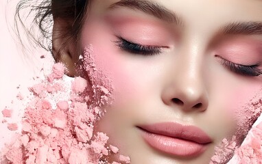 Graphic layouts for beauty advertising featuring a model with vibrant makeup effects, face powder cosmetics advertising, Generative AI