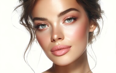 Graphic layouts for beauty advertising featuring a model with vibrant makeup effects, face powder cosmetics advertising, Generative AI