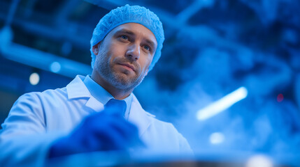 Cryonics Engineer Monitoring Organ Preservation in Liquid Nitrogen Cryostasis
