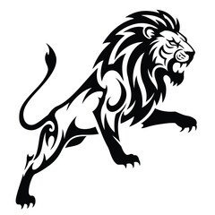 Roaring Lion Silhouette in Black and White on White Background