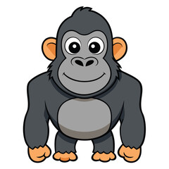 An appealing cartoon gorilla is featured standing upright with a friendly smile on its face