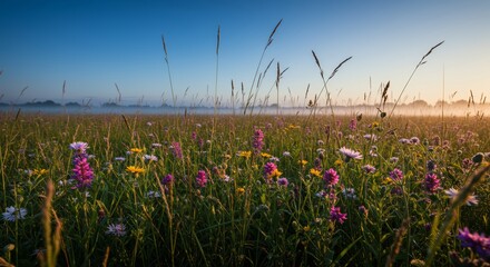 Serene Sunrise over a Wildflower Meadow