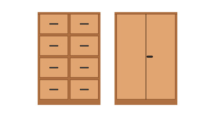 wood brown office filing  cabinet isolated on white background. vector illustration