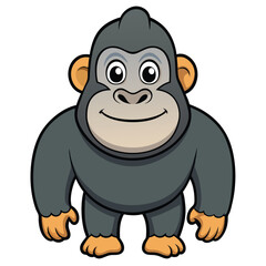 Friendly cartoon gorilla stands smiling with its tan ears and hands clearly displayed