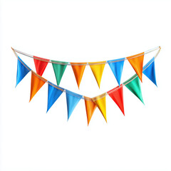 Fototapeta premium Vibrant Party Decorations - Colorful Triangular Flags , white background cut out PNG