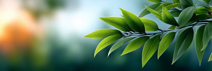 Close-Up Of Green Leaves With Water Droplets And Blurred Background