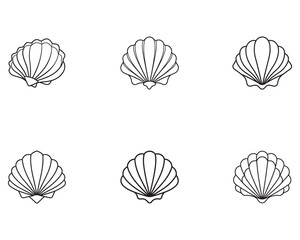 set of seashell icon vector line art illustration