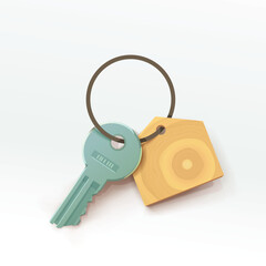 new door key and wooden home icon