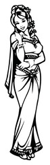 Elegant Hand-Drawn Illustration of a Woman in Traditional Clothing