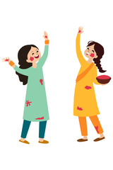 Kids playing Holi. Girls playing Holi. happy Holi. Holi Hai. Bura na mano Holi Hai. Indian color festival.