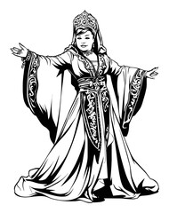 Elegant Hand Drawn Illustration of a Regal Figure in Flowing Robes