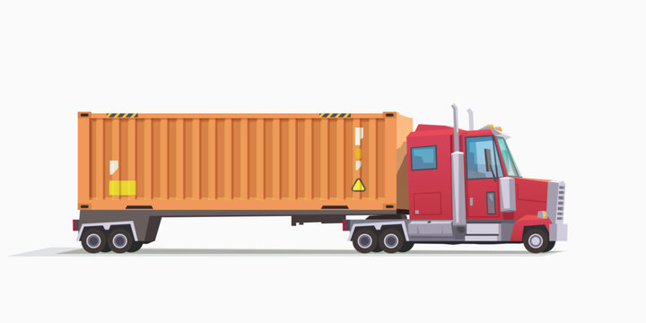 ship container on semi truck on white