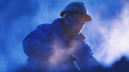 Geothermal Engineer Drilling Test Bores in Volcanic Field for Energy Exploration