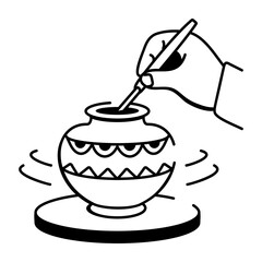 A doodle style icon showing a pottery carving tool
