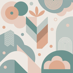 Stylish abstract geometric pattern design featuring rounded shapes with modern color palette and decorative elements for creative projects.