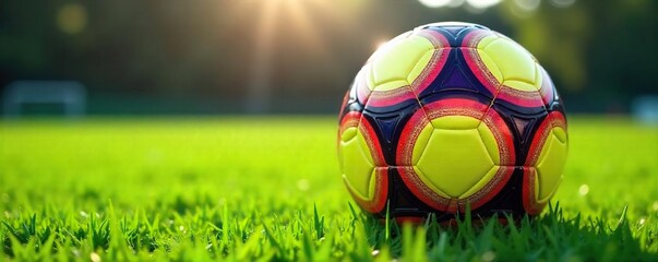 Vibrant Soccer Ball Ready for Kickoff Close-up on Lush Green Field - Perfect Wallpaper for Sports Fans