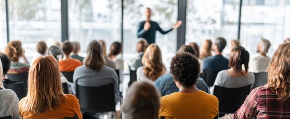 The engaged audience listening intently to a presentation in a modern conference room.