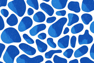 Blue and white background with organic shapes in a flat modern art style. Simple illustration with a textured printmaking effect. Ideal for design, branding, and creative visuals.