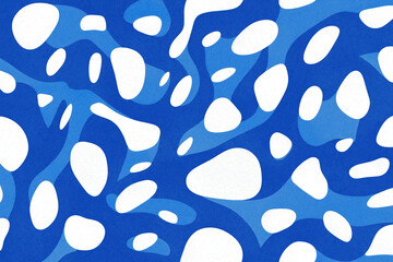 Blue and white background with organic shapes in a flat modern art style. Simple illustration with a textured printmaking effect. Ideal for design, branding, and creative visuals.