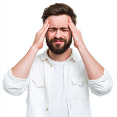 Naklejka premium Man Experiencing Intense Headache , white background cut out PNG