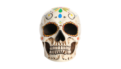 Colorful painted sugar skull isolated on transparent background