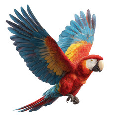 Bright macaw with rich colors on a transparent background