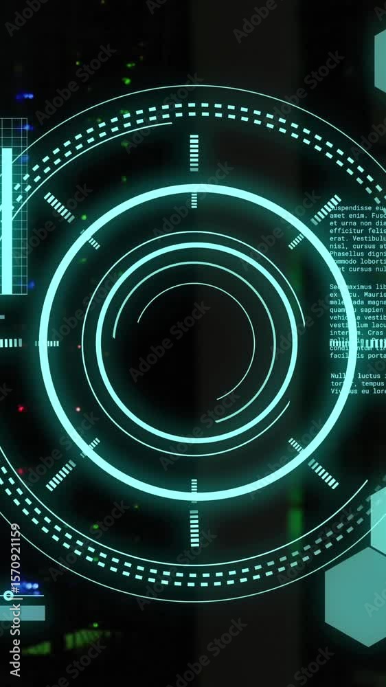 Poster animation of data processing and scope scannnig over server room