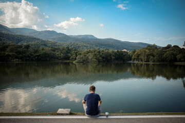 Fototapeta premium man on the lake