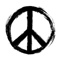 Grunge Peace Symbol Hand Drawn Black Ink, Hand drawn black peace sign with grunge brush texture, representing anti-war, harmony, activism, and freedom
