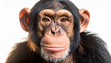 the image presents a close up portrait of a primate, focusing on its facial features. the primate has a dark, furry coat with a lighter complexion around its face